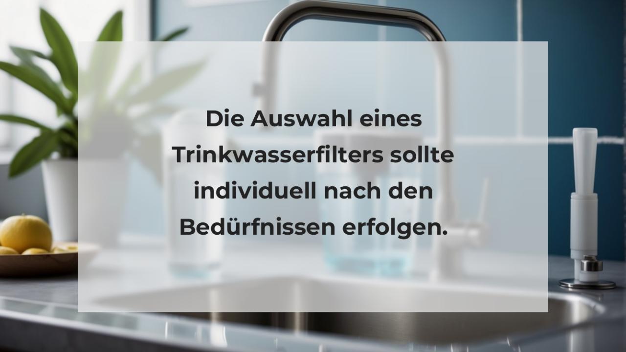 Die Auswahl eines Trinkwasserfilters sollte individuell nach den Bedürfnissen erfolgen.