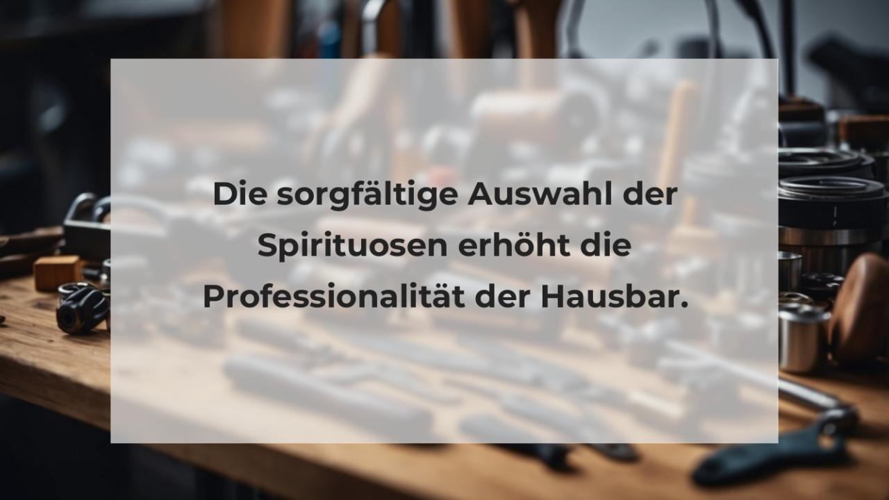 Die sorgfältige Auswahl der Spirituosen erhöht die Professionalität der Hausbar.