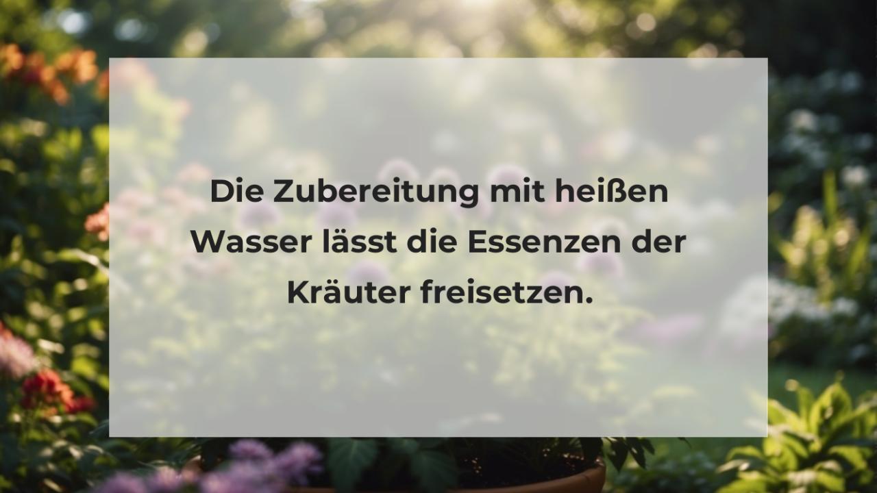 Die Zubereitung mit heißen Wasser lässt die Essenzen der Kräuter freisetzen.