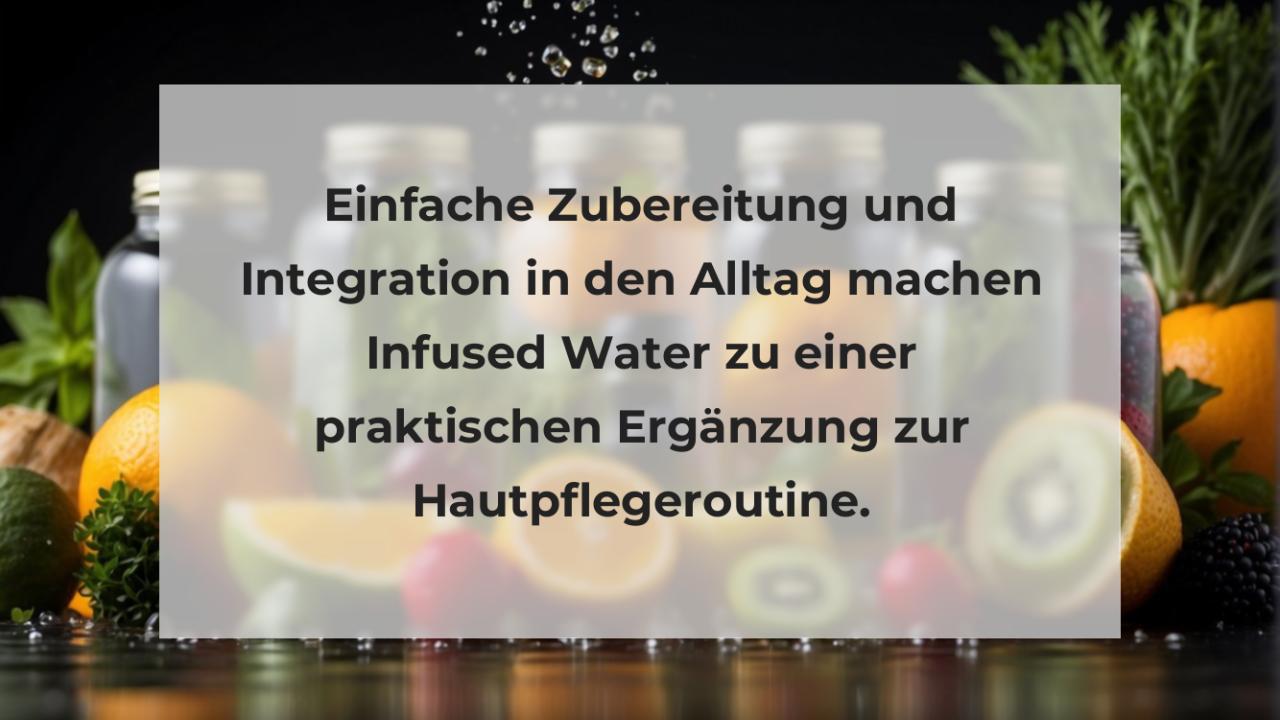 Einfache Zubereitung und Integration in den Alltag machen Infused Water zu einer praktischen Ergänzung zur Hautpflegeroutine.