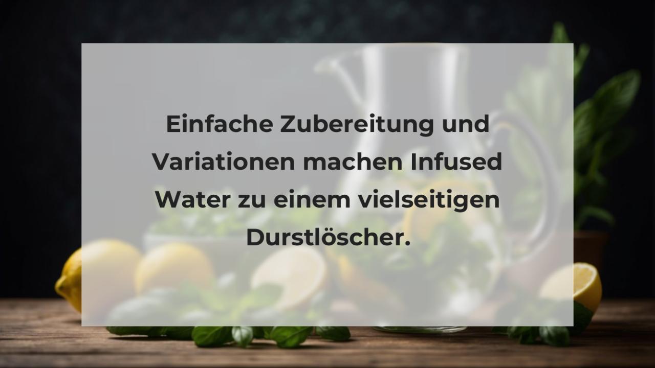 Einfache Zubereitung und Variationen machen Infused Water zu einem vielseitigen Durstlöscher.