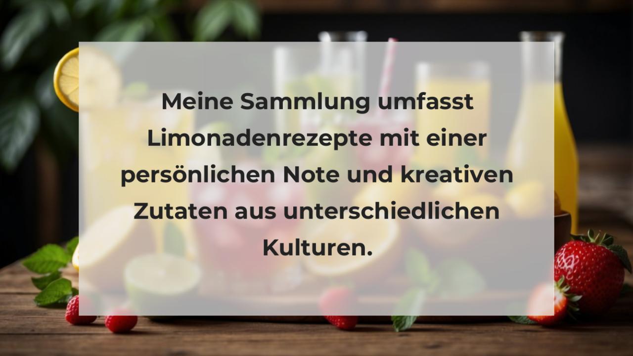 Meine Sammlung umfasst Limonadenrezepte mit einer persönlichen Note und kreativen Zutaten aus unterschiedlichen Kulturen.