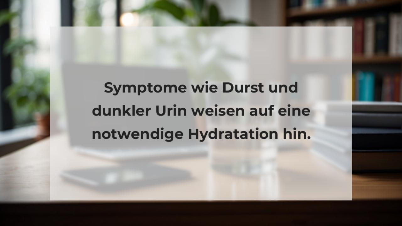 Symptome wie Durst und dunkler Urin weisen auf eine notwendige Hydratation hin.