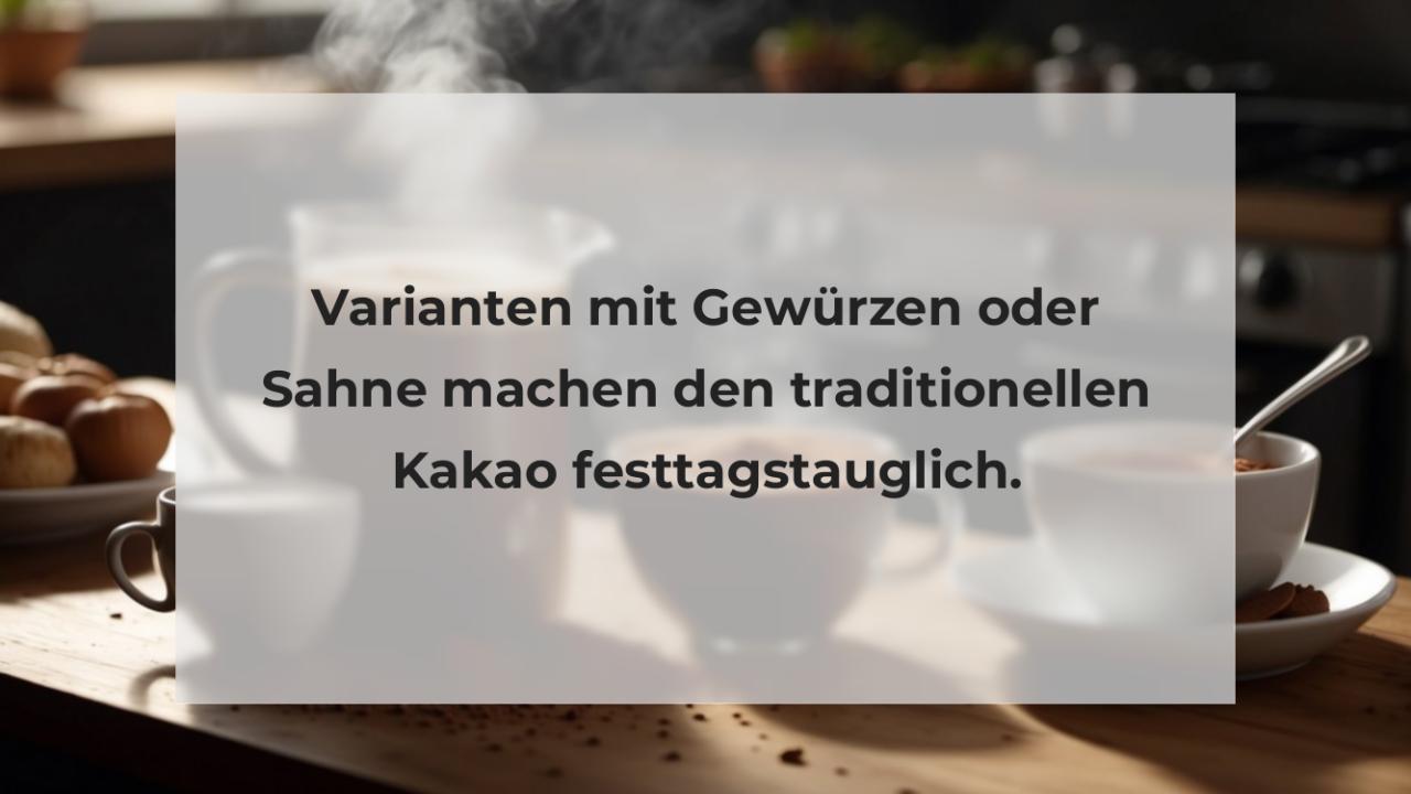 Varianten mit Gewürzen oder Sahne machen den traditionellen Kakao festtagstauglich.