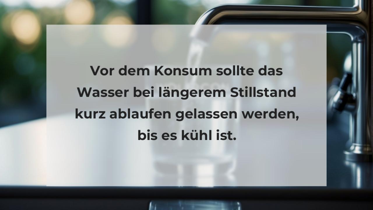 Vor dem Konsum sollte das Wasser bei längerem Stillstand kurz ablaufen gelassen werden, bis es kühl ist.