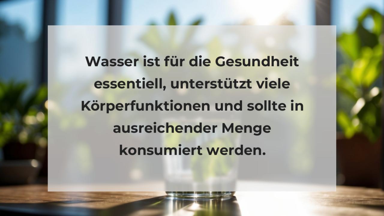 Wasser ist für die Gesundheit essentiell, unterstützt viele Körperfunktionen und sollte in ausreichender Menge konsumiert werden.