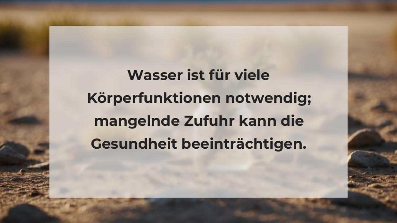 Wasser ist für viele Körperfunktionen notwendig; mangelnde Zufuhr kann die Gesundheit beeinträchtigen.